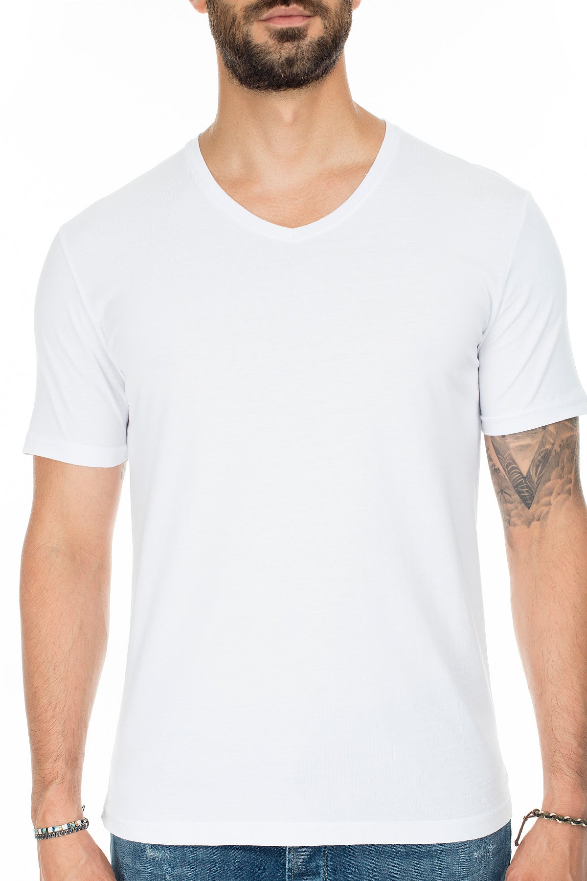 Buratti Basic V Neck Slim Fit Men's T Shirt - WHITE