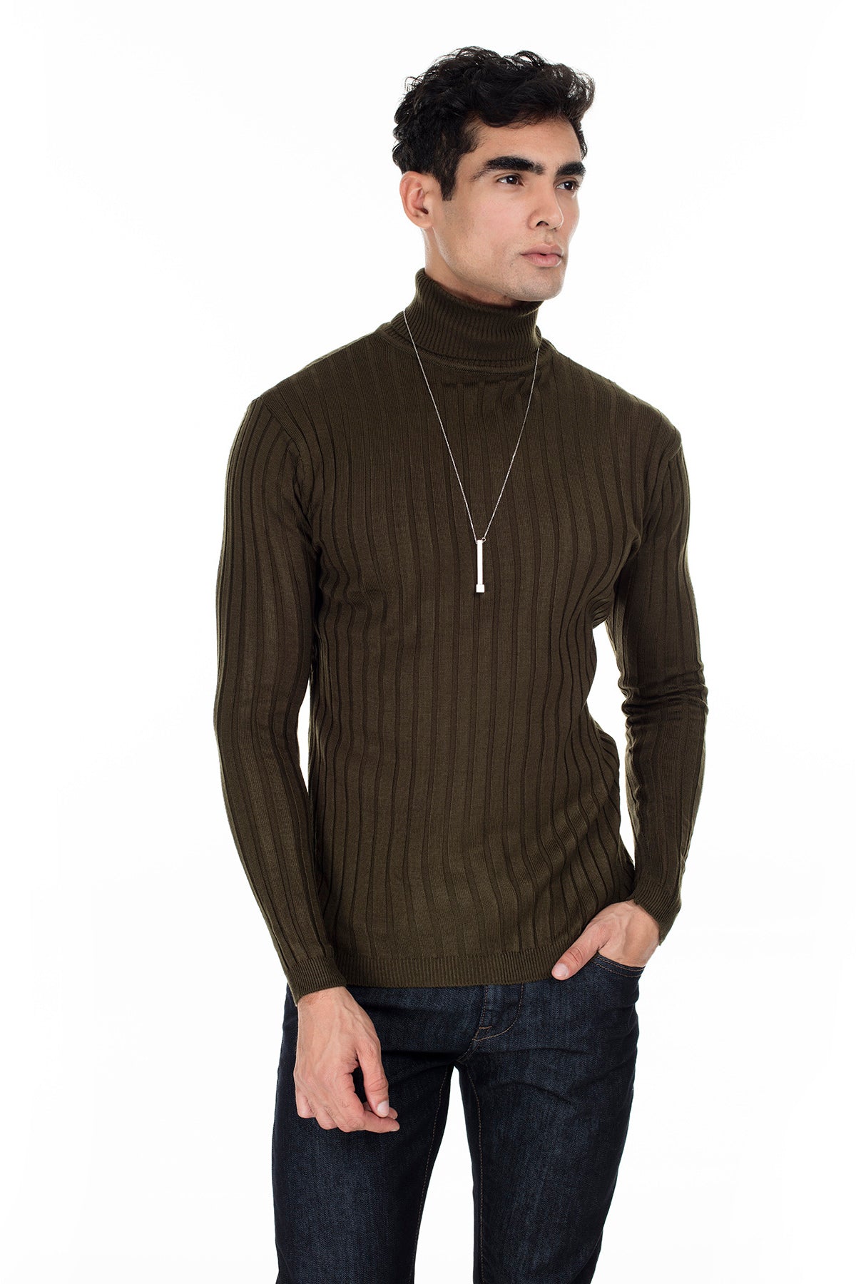 Buratti Ribbed Turtleneck Slim Fit Men's Sweater - KHAKI