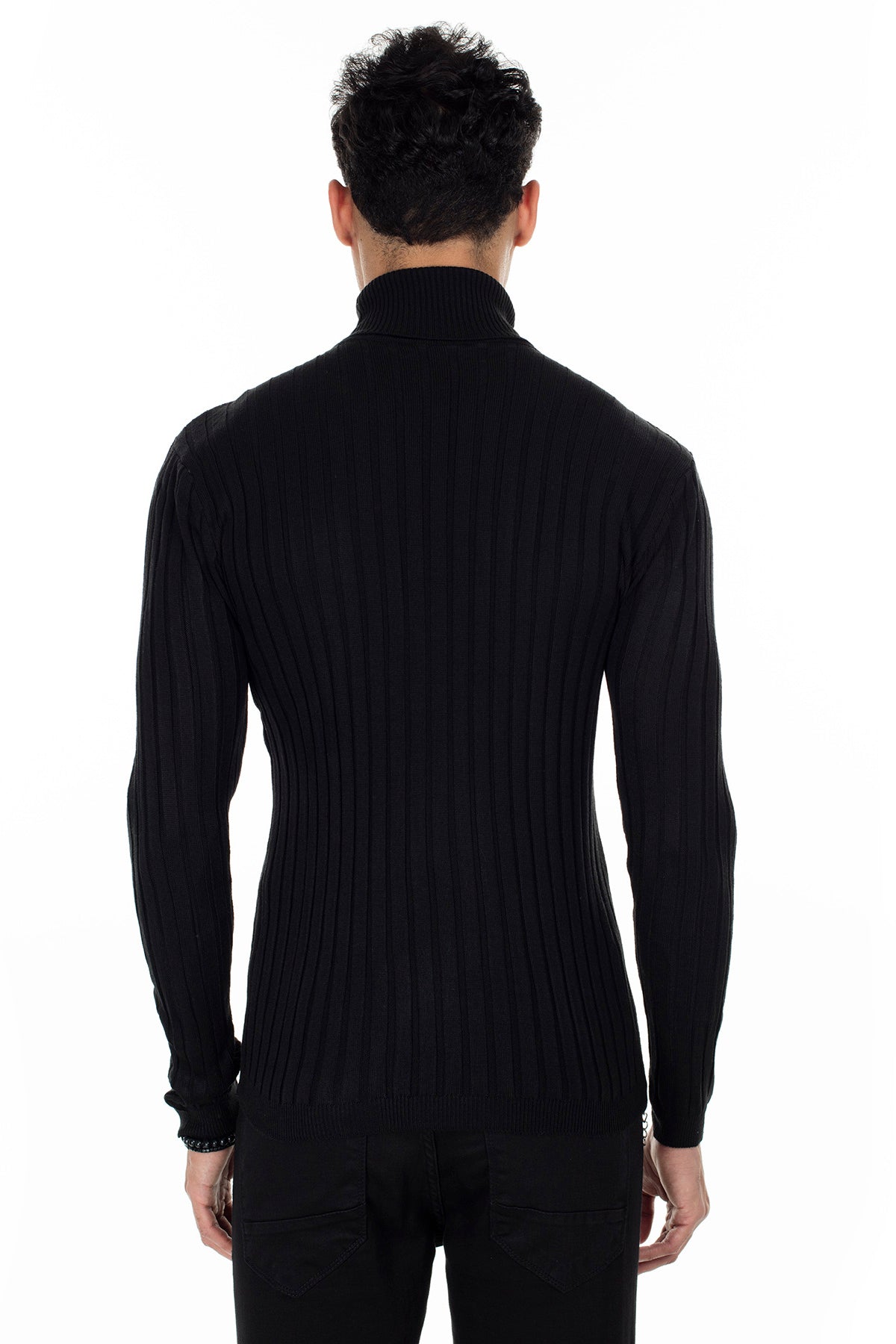 Buratti Ribbed Turtleneck Slim Fit Men's Sweater - BLACK