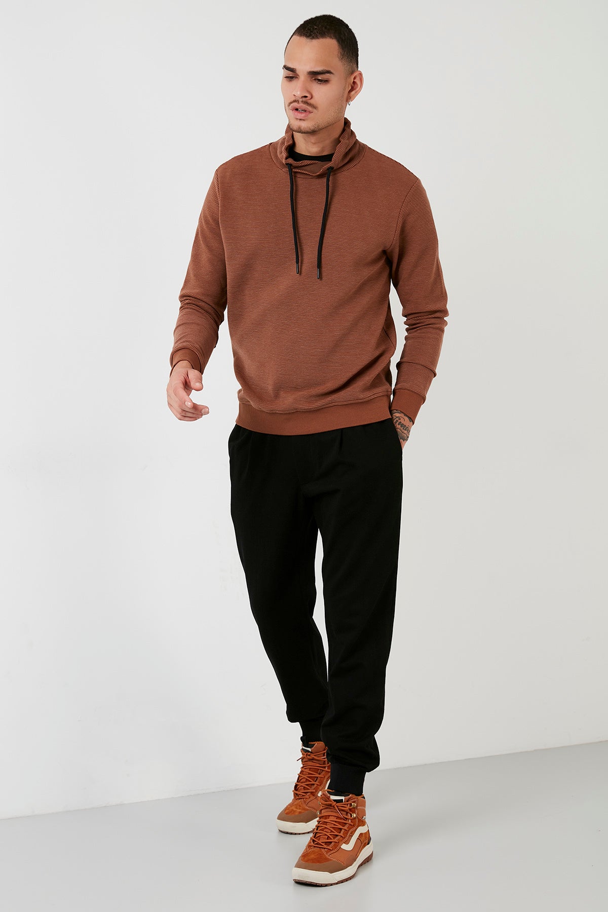 Buratti Cotton Stand Up Collar Slim Fit Men&#39;s Sweatshirt - GRAY MELANJ