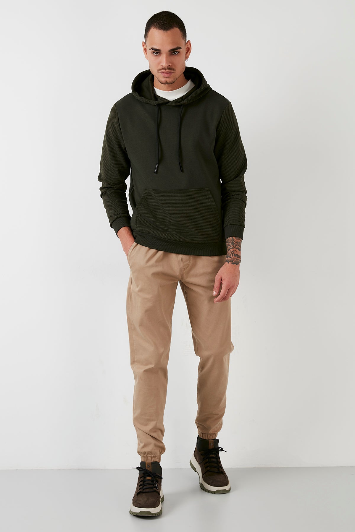 Buratti Cotton Hooded Kangaroo Pocket Slim Fit Men&#39;s Sweatshirt - ANTHRACITE