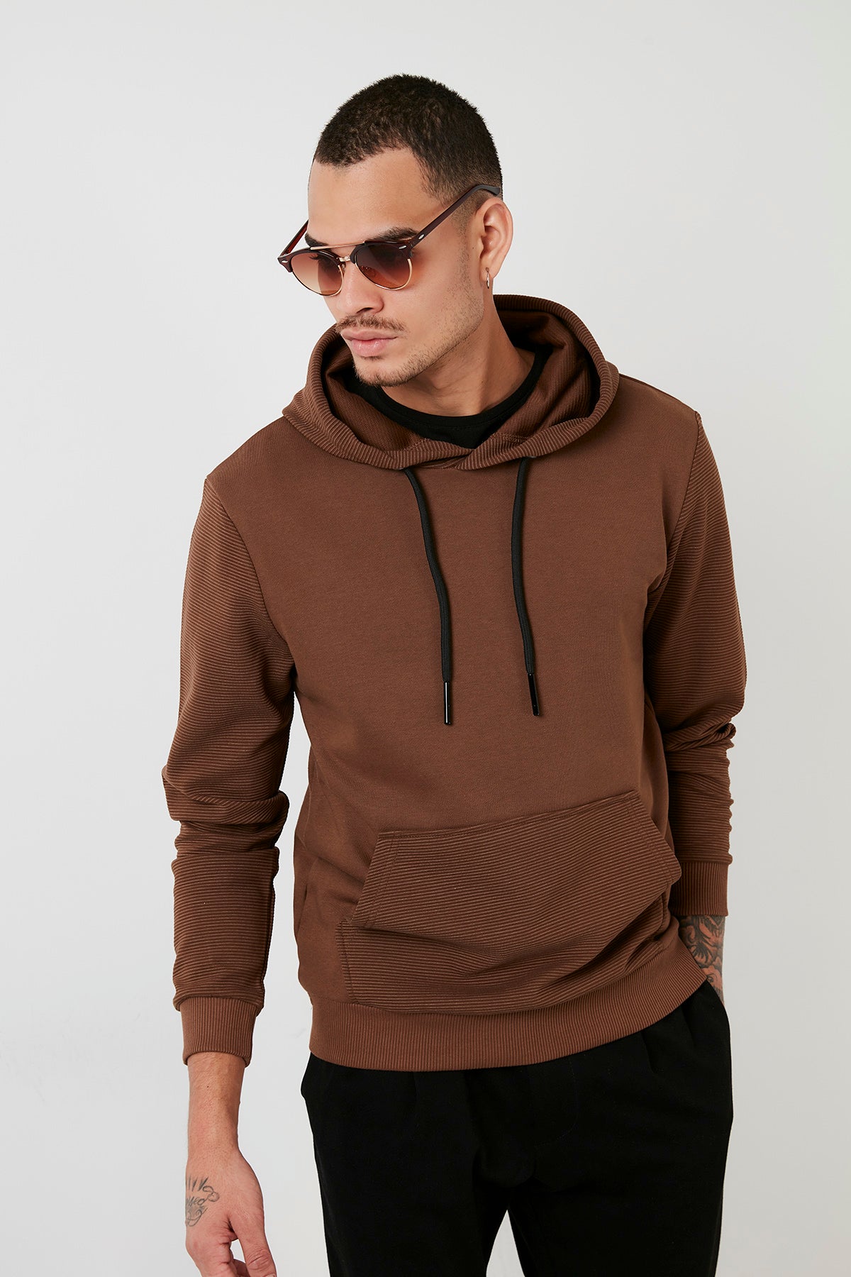 Buratti Cotton Hooded Kangaroo Pocket Slim Fit Men&#39;s Sweatshirt - Mink