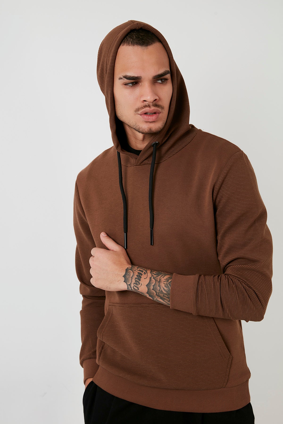 Buratti Cotton Hooded Kangaroo Pocket Slim Fit Men&#39;s Sweatshirt - BLACK