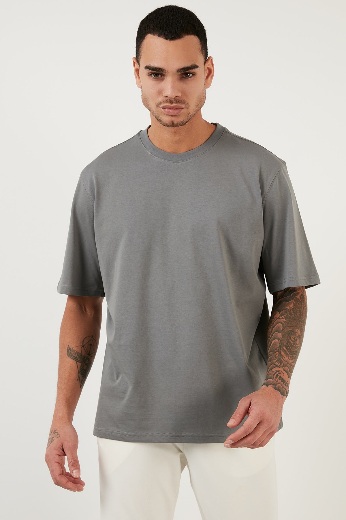Buratti Cotton Oversized Crew Neck Basic Men&#39;s T Shirt - LIGHT GRAY