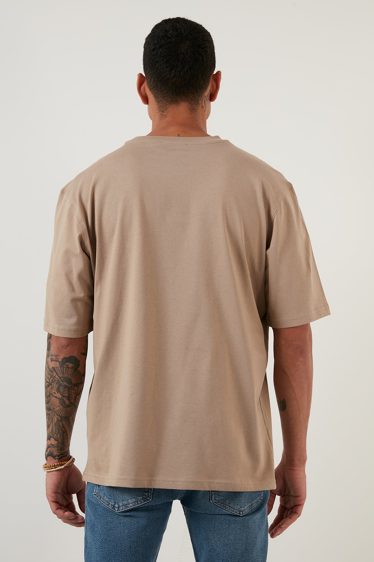 Buratti Cotton Oversized Crew Neck Basic Men&#39;s T Shirt - LIGHT GRAY