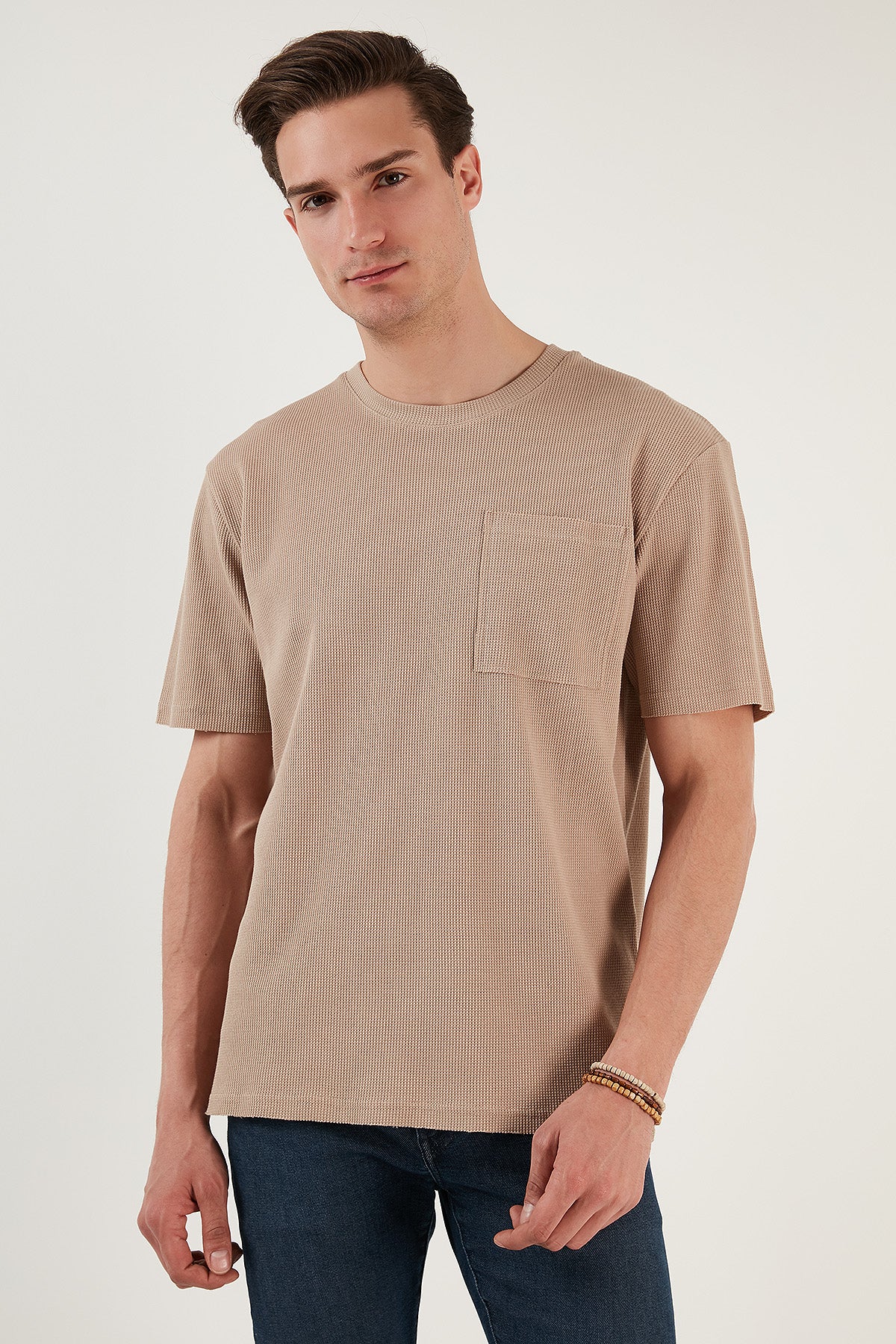 Buratti Cotton Comfy Cut Single Pocket Crew Neck Men's T Shirt - EKRU