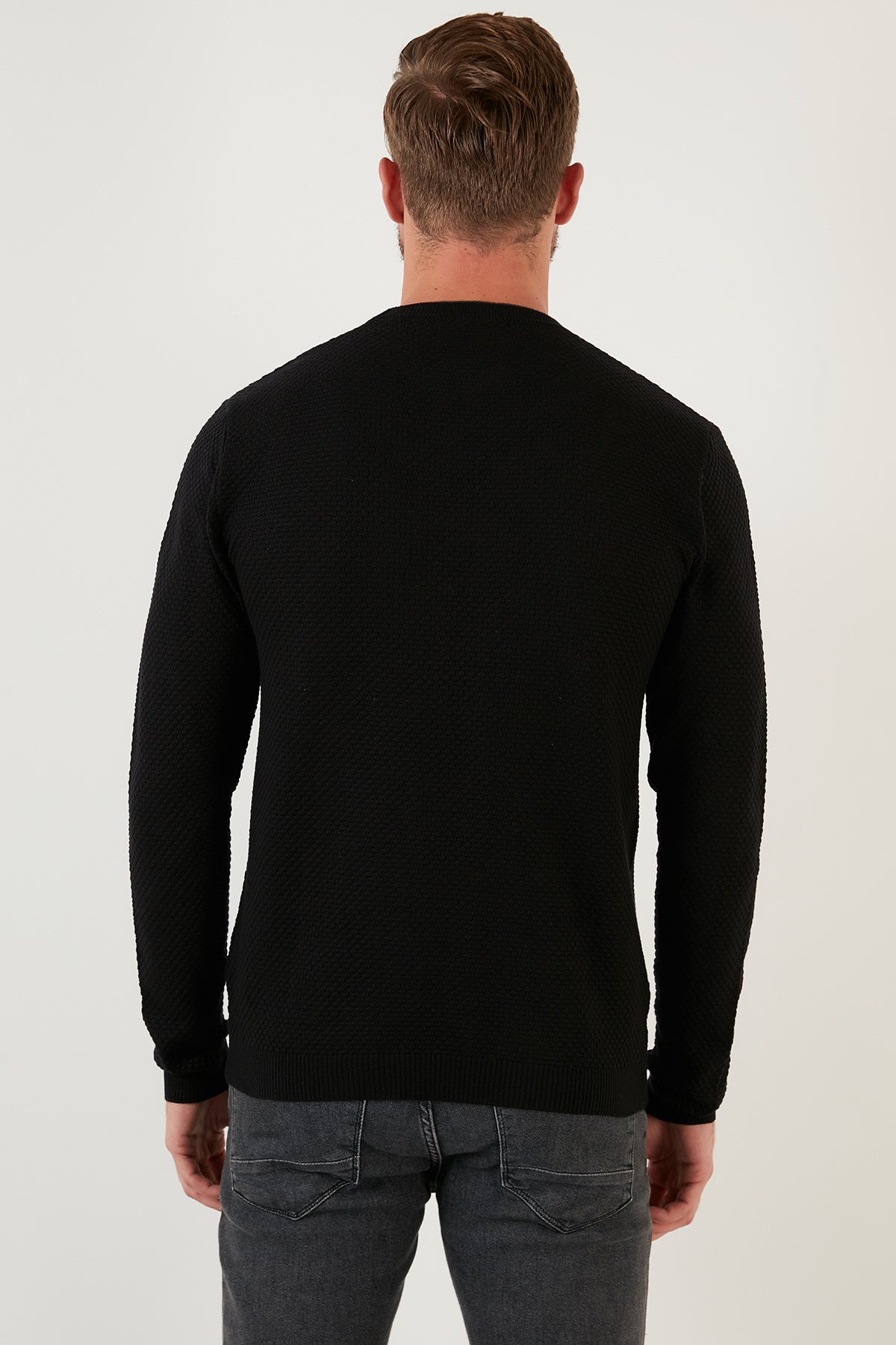 Buratti Cotton Slim Fit Crew Neck Men's Sweater - Dark Melange