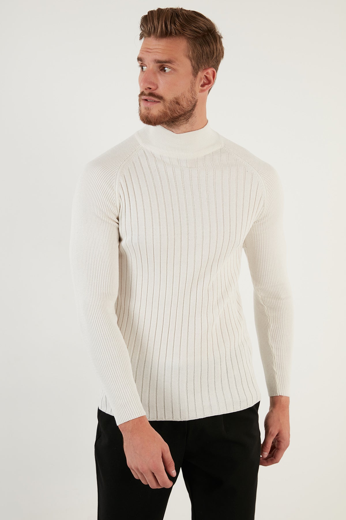 Buratti Cotton Slim Fit Half Turtleneck Men's Sweater - ANTHRACITE