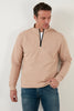 Buratti Cotton Slim Fit Half Zipper Stand Up Collar Men's Sweatshirt - BEIGE