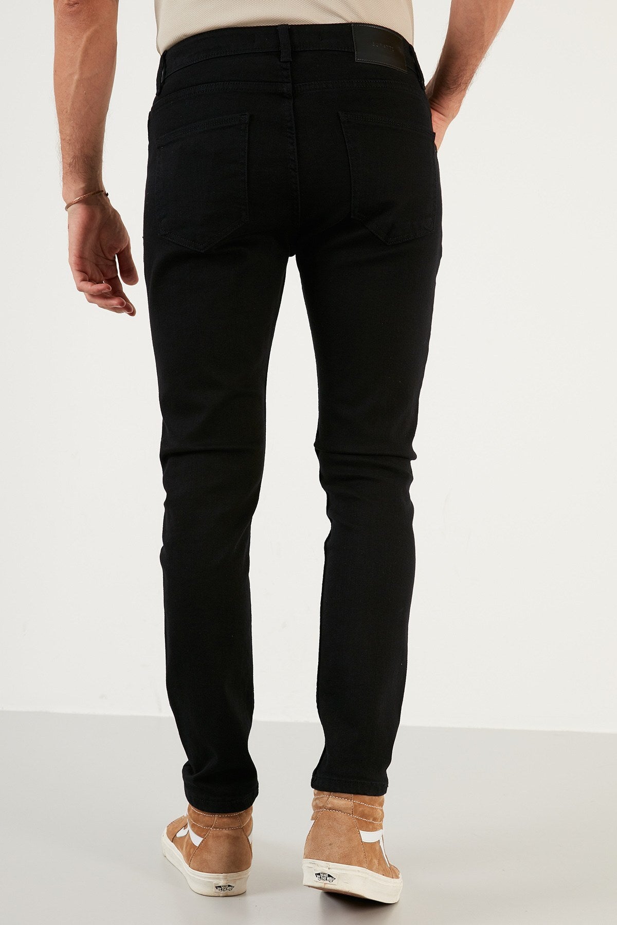 Buratti Cotton High Waist Slim Fit Piping Jeans Men Denim Trousers - BLACK