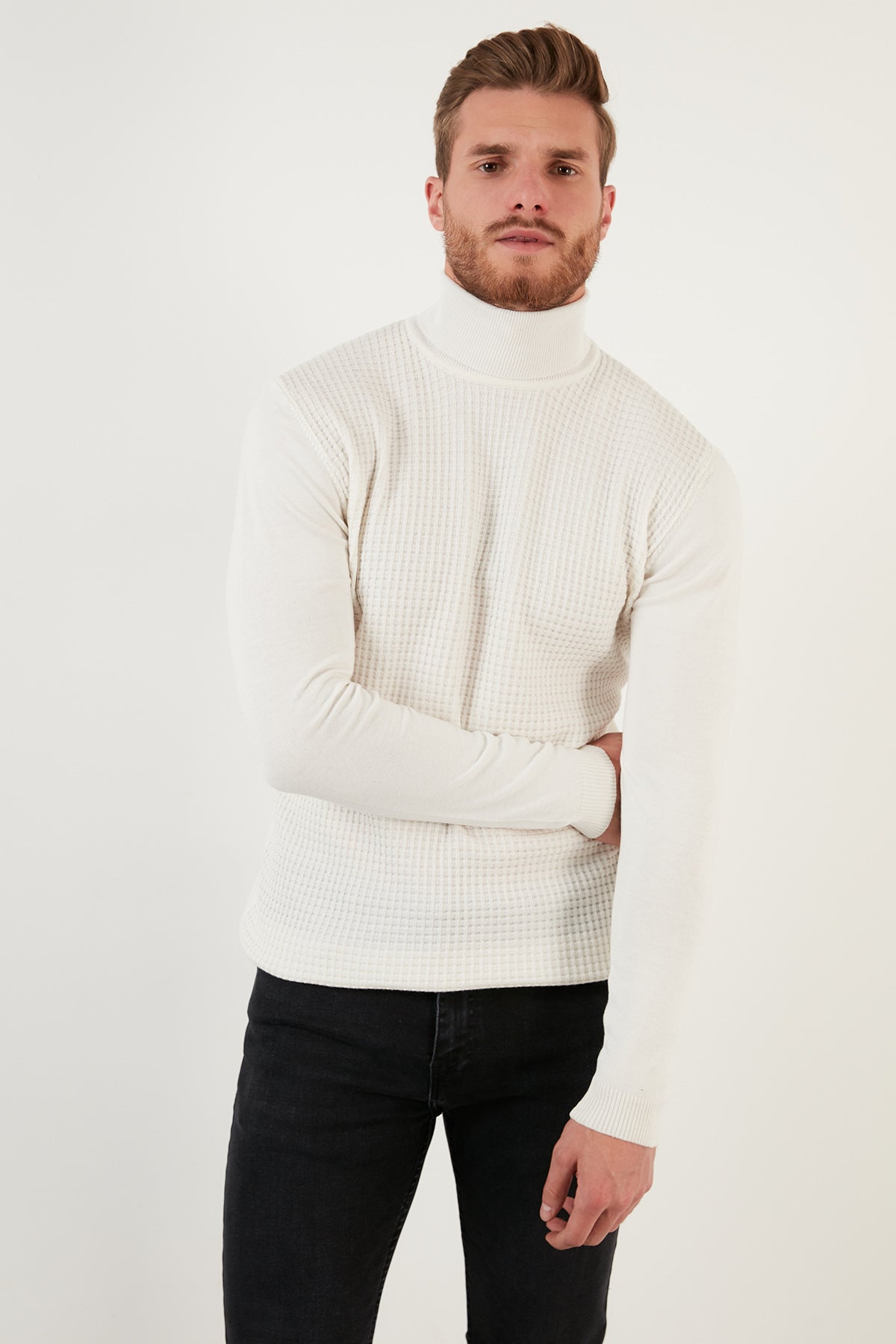 Buratti Regular Fit Turtleneck Cotton Knitwear Men&#39;s Sweater - EKRU