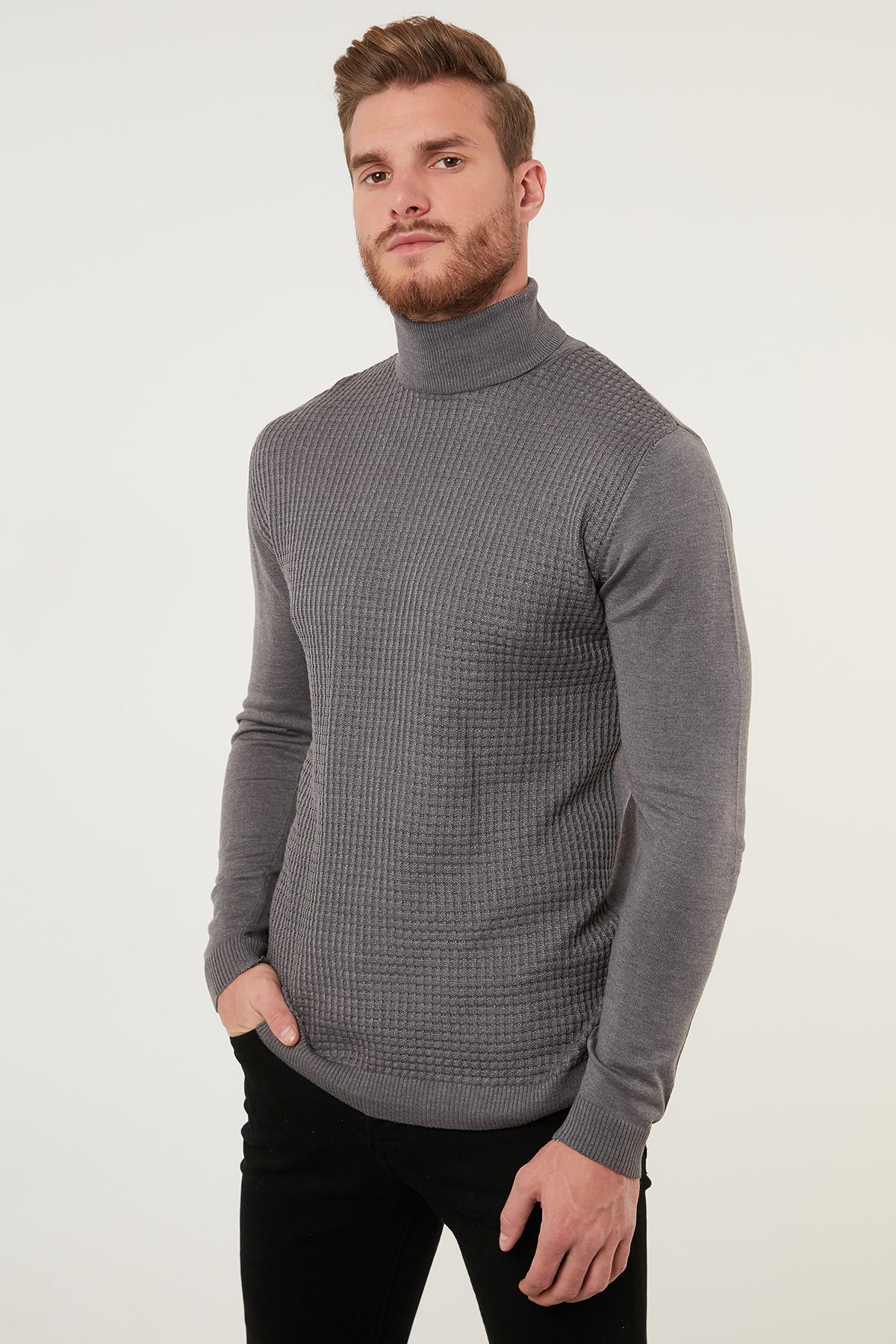 Buratti Regular Fit Turtleneck Cotton Knitwear Men&#39;s Sweater - EKRU