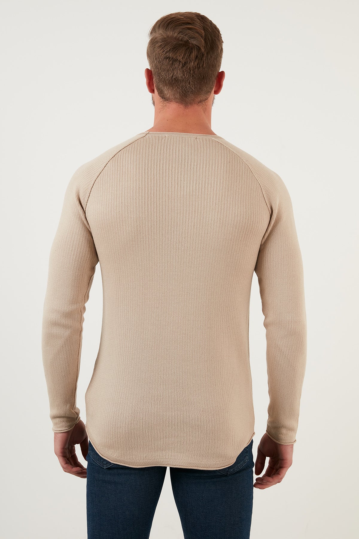 Buratti Regular Fit Crew Neck Cotton Men's Sweater - BEIGE