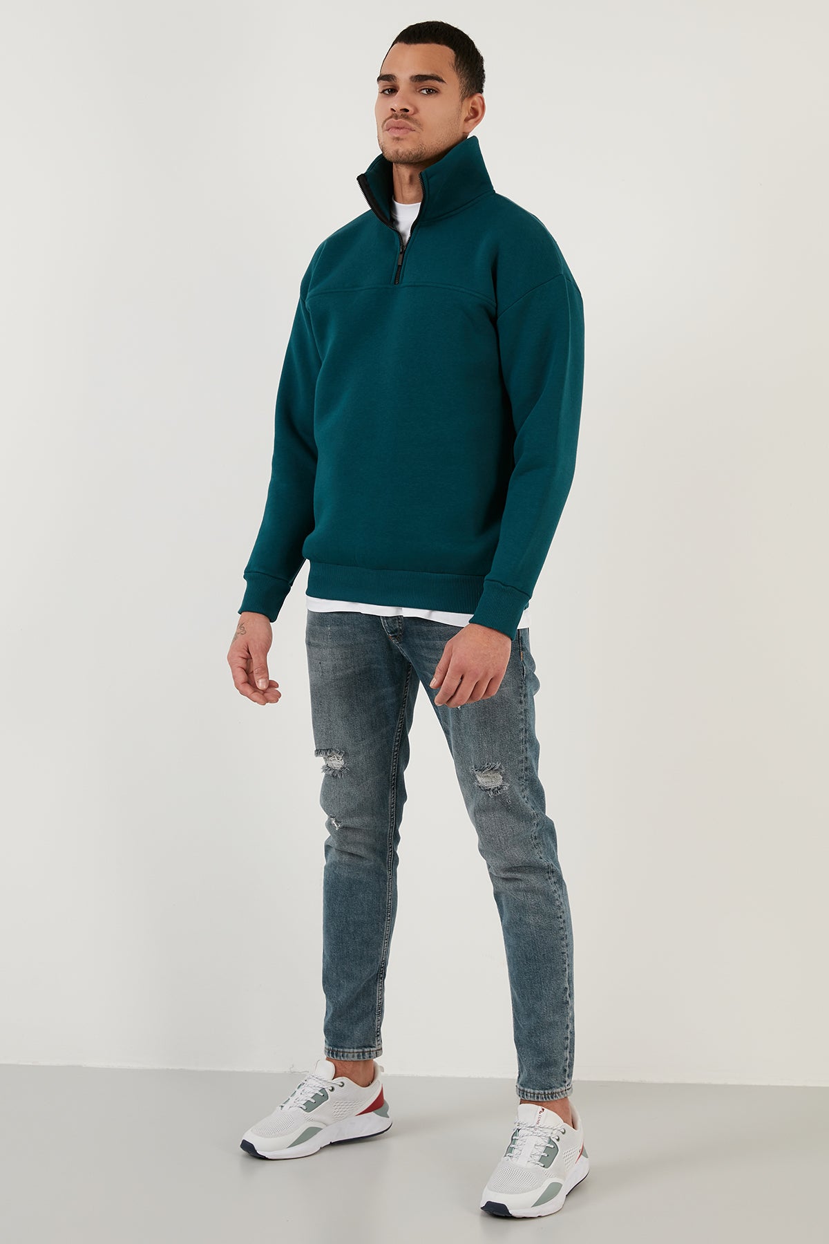 Buratti Regular Fit Cotton Pile Soft Raised Winter Men's Sweatshirt - DARK BLUE