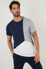 Buratti Regular Fit Color Block Crew Neck 100% Cotton Men's T Shirt - Mint-Grey-White
