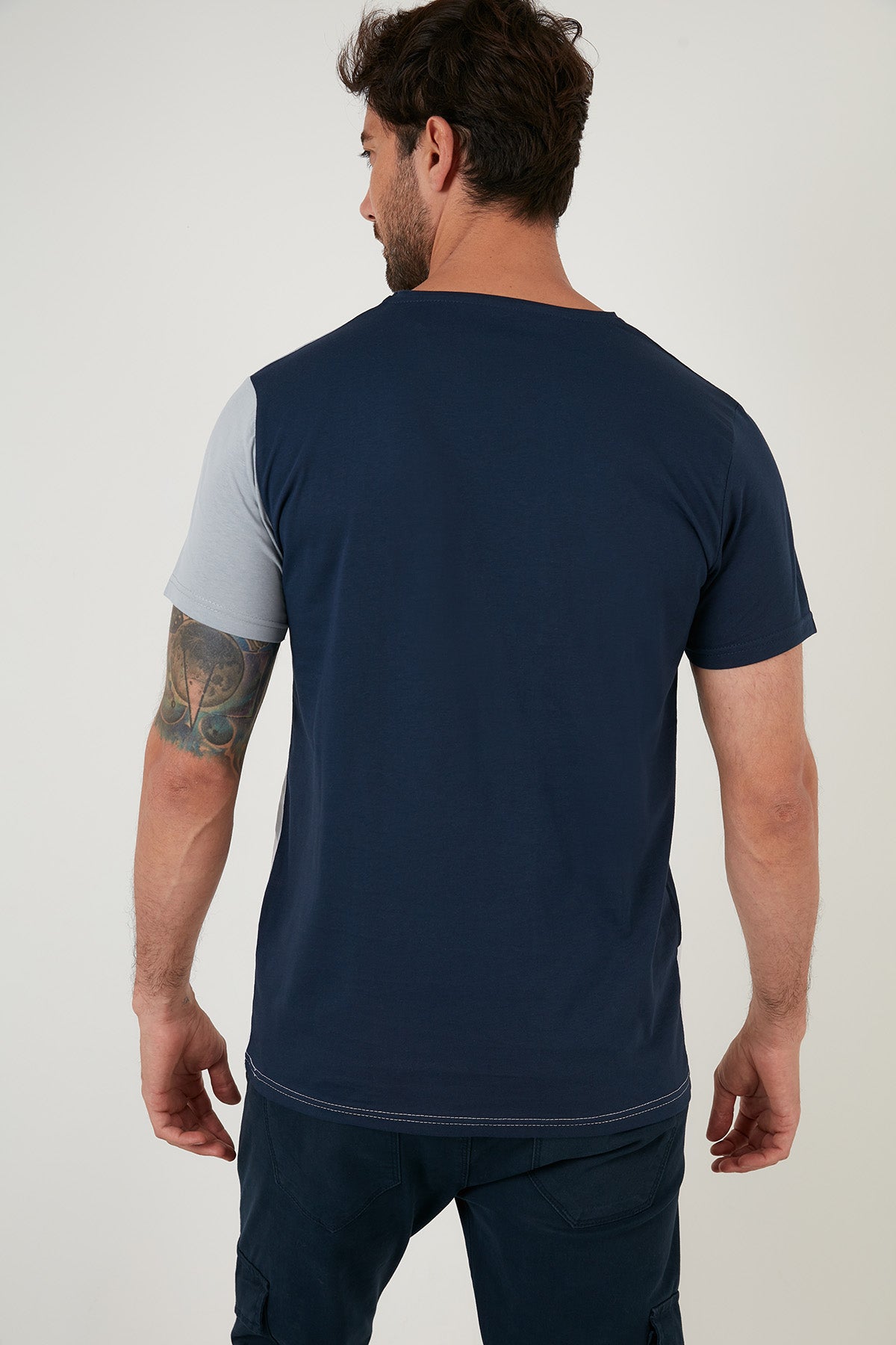 Buratti Regular Fit Color Block Crew Neck 100% Cotton Men's T Shirt - Mint-Grey-White