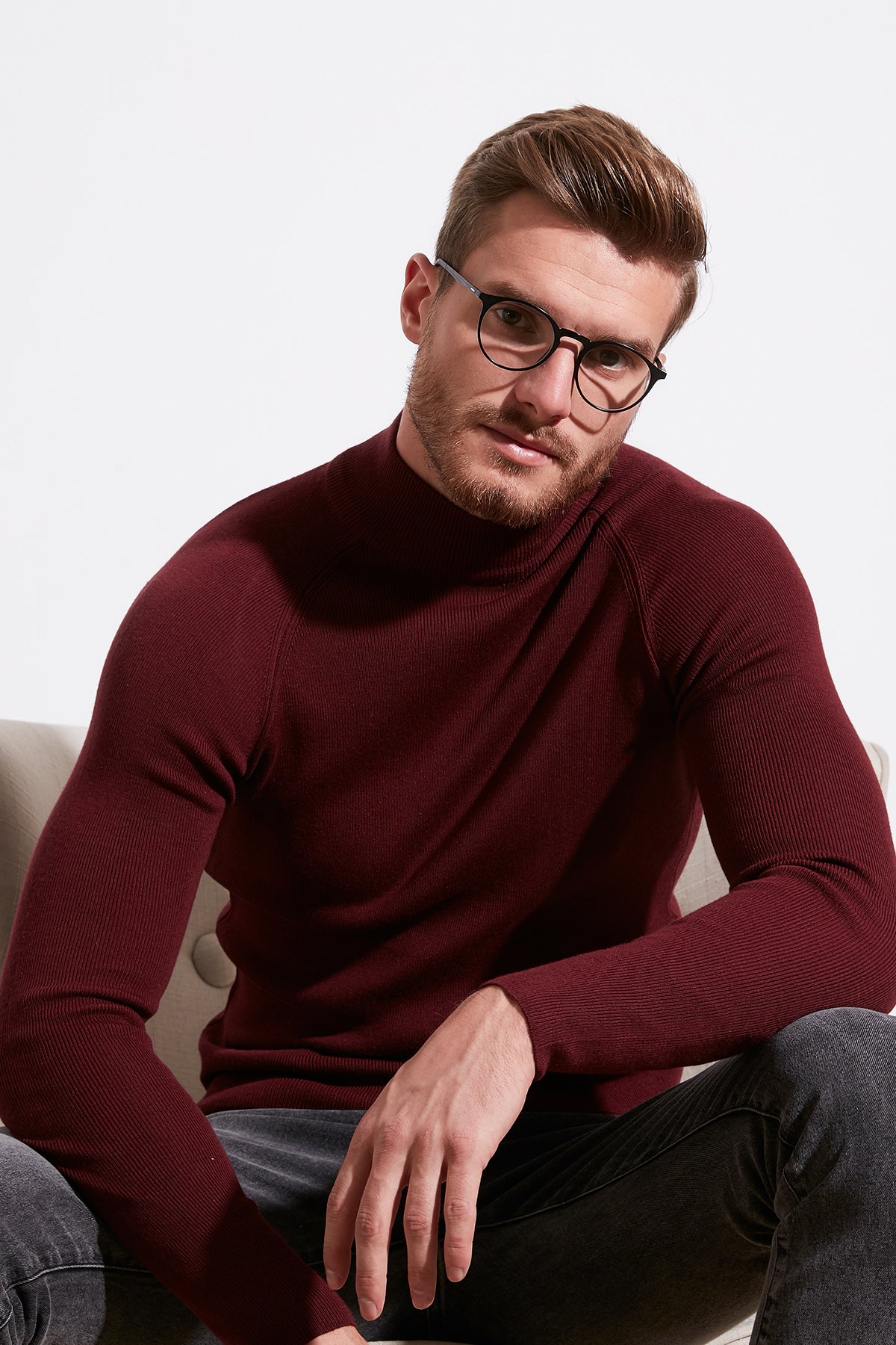Buratti Slim Fit Turtleneck Cotton Knitwear Men's Sweater - EKRU