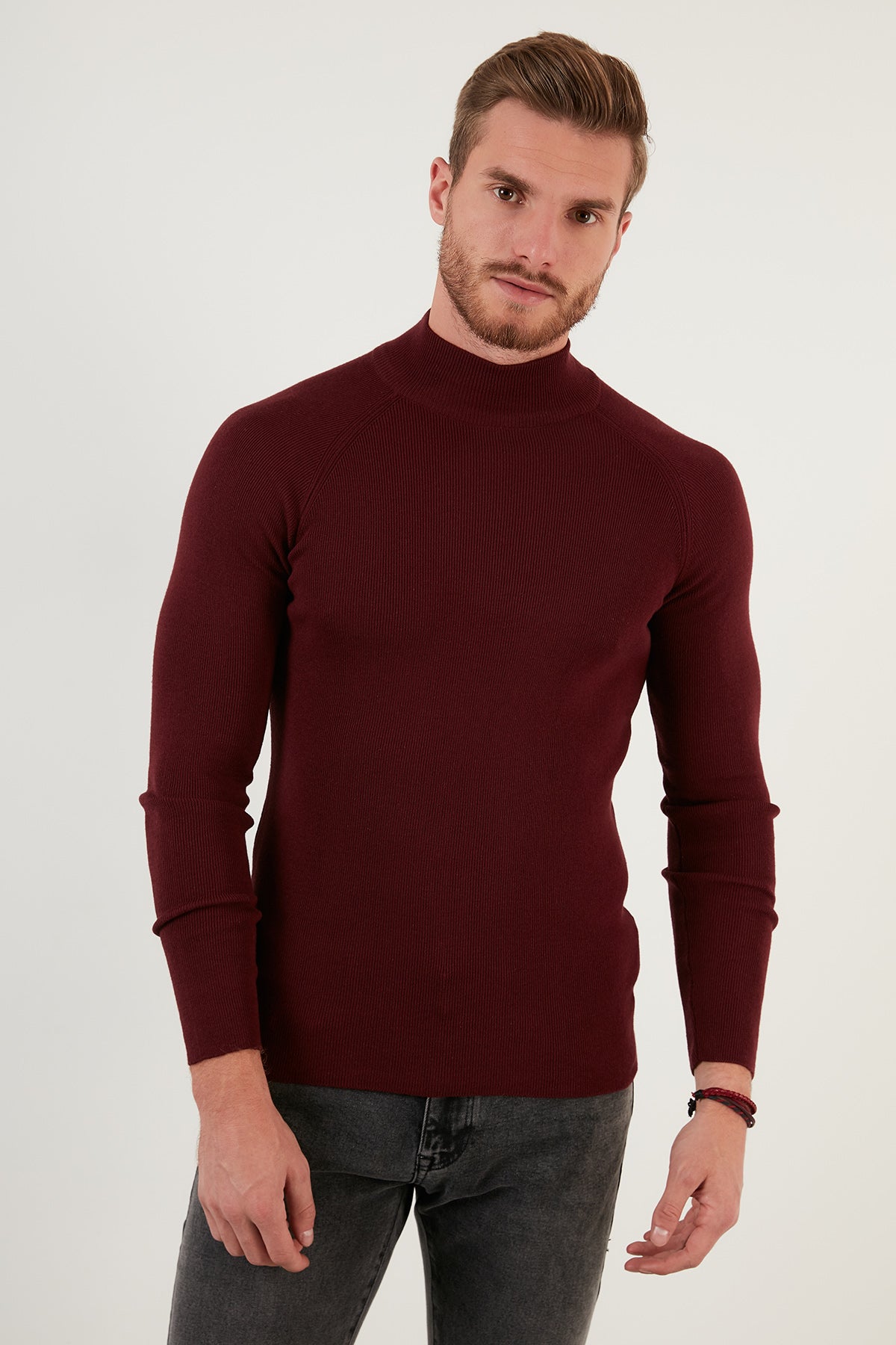 Buratti Slim Fit Turtleneck Cotton Knitwear Men's Sweater - MAROON