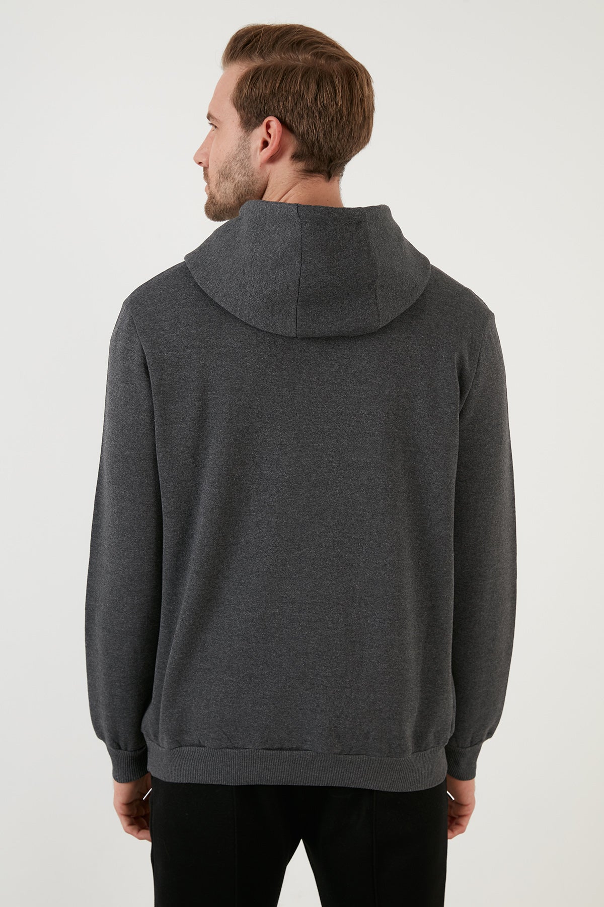 Buratti Men&#39;s Slim Fit Printed Hoodie Kangaroo Pocket Cotton Sweatshirt - DARK GRAY
