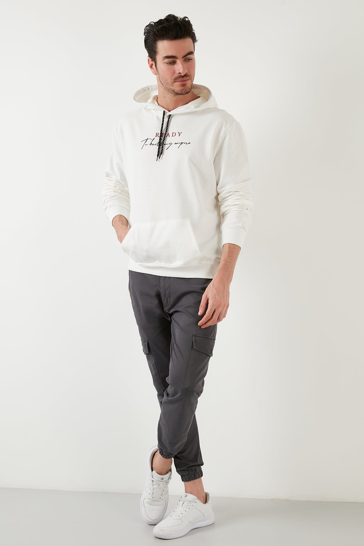 Buratti Slim Fit Printed Hoodie Kangaroo Pocket Men&#39;s Cotton Sweatshirt - LILA