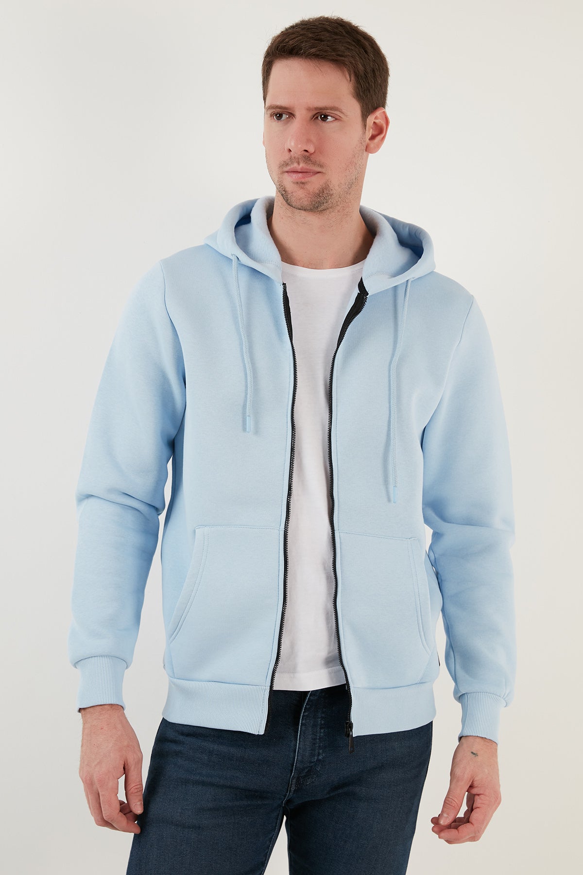 Buratti Slim Fit Hooded Zippered Fluffy Soft Raised Winter Men&#39;s Sweatshirt 5905340 HUNTER
