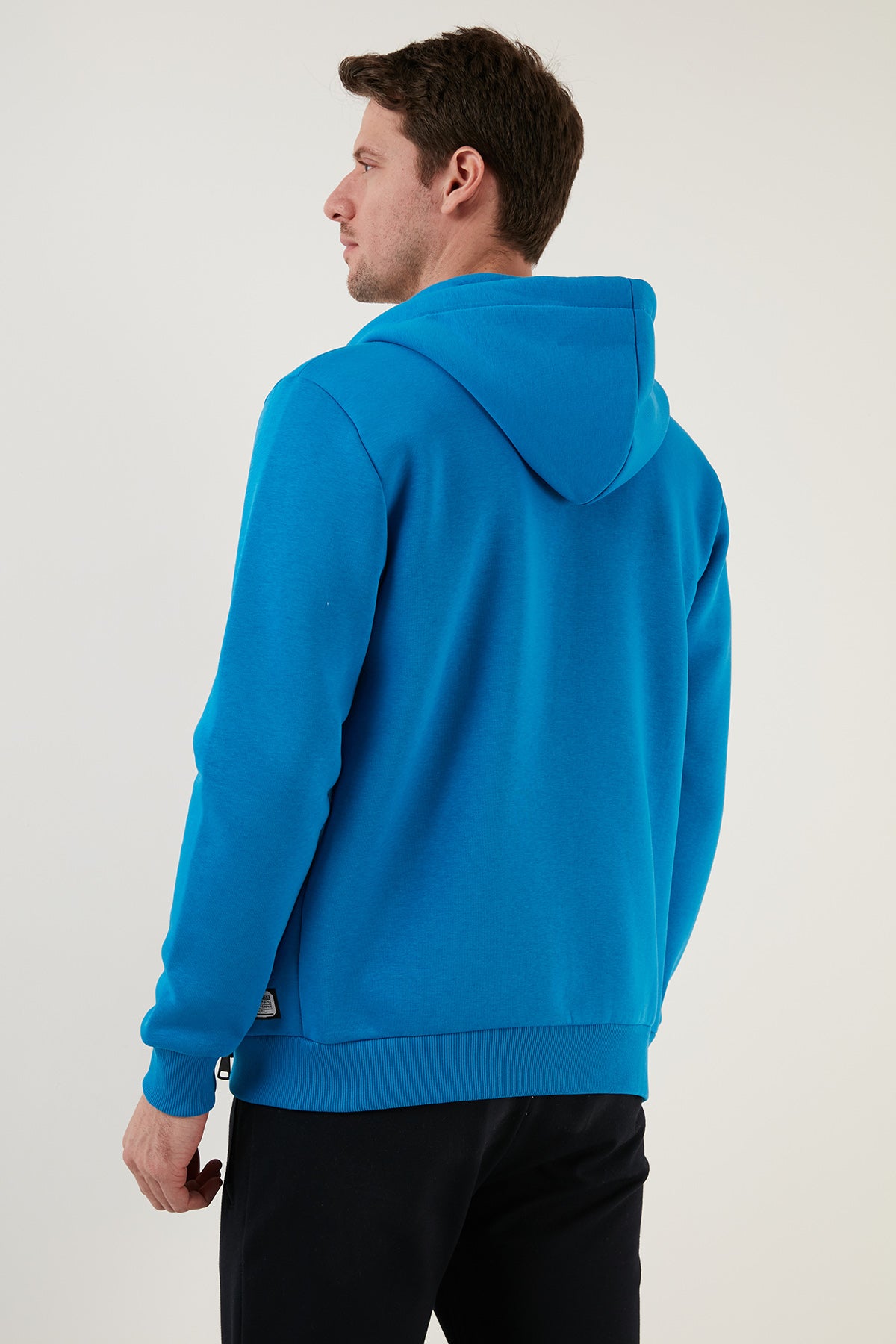 Buratti Slim Fit Hooded Zippered Fluffy Soft Raised Winter Men's Sweatshirt - Light BLUE