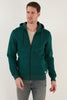 Buratti Slim Fit Hooded Zippered Fluffy Soft Raised Winter Men's Sweatshirt - DARK GREEN