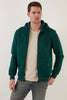 Buratti Slim Fit Hooded Zippered Fluffy Soft Raised Winter Men's Sweatshirt - DARK GREEN