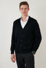 Buratti Wool Buttoned V-Neck Men's Cardigan with Pocket - Navy Blue