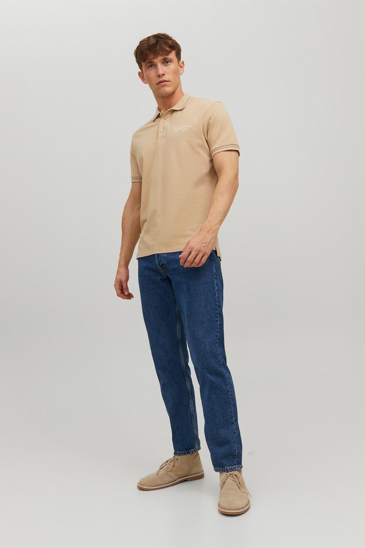 Jack & Jones Premium 100% Cotton Regular Fit Buttoned Men's Polo T Shirt - BLUE