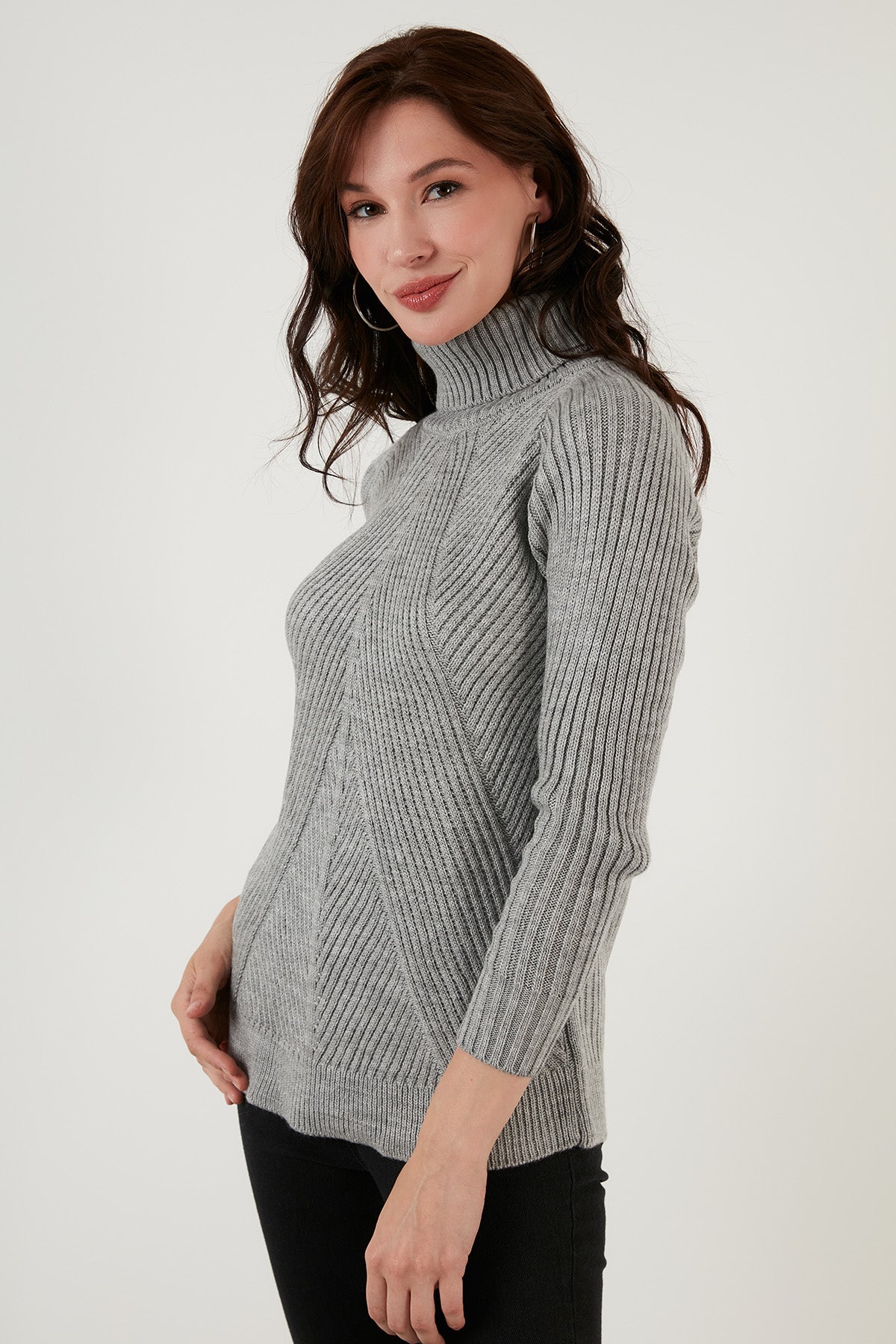 Lela Turtleneck Knitted Long Knitwear Women's Sweater - Light Stone