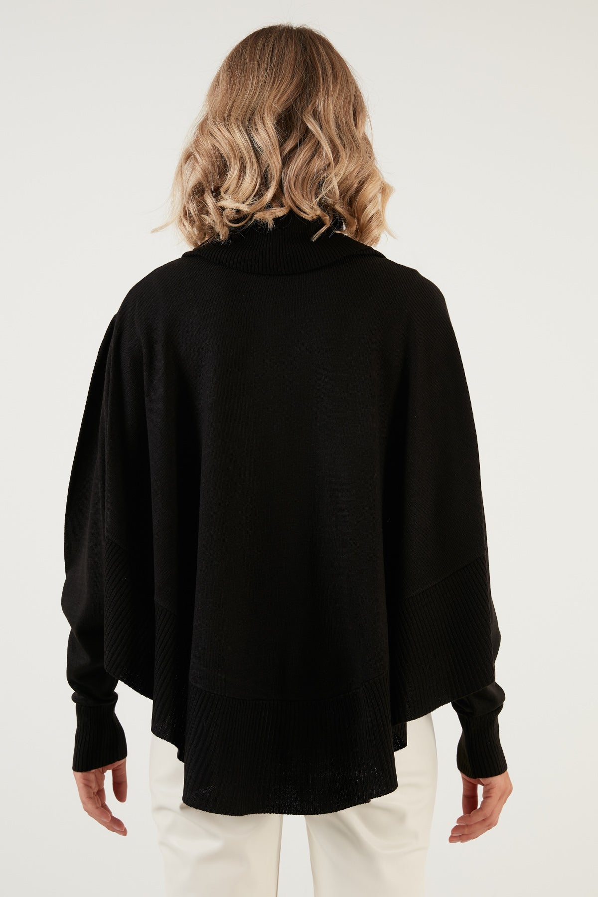 Lela Turtleneck Bat Sleeve Women Sweater - BLACK