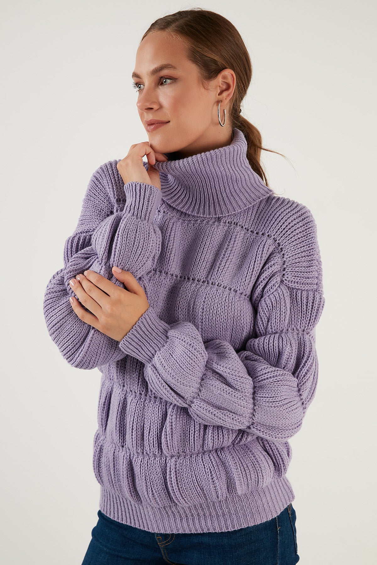 Lela Pleated Knitted Sweater Women's Sweater - EKRU