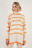 Lela Striped Turtleneck Long Women's Sweater - EKRU