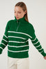 Lela Striped Zippered Turtleneck Knitted Sweater Women's Sweater - GREEN-ECRU