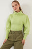 Lela Sleeve Detailed Turtleneck Women's Sweater - PEANUT GREEN