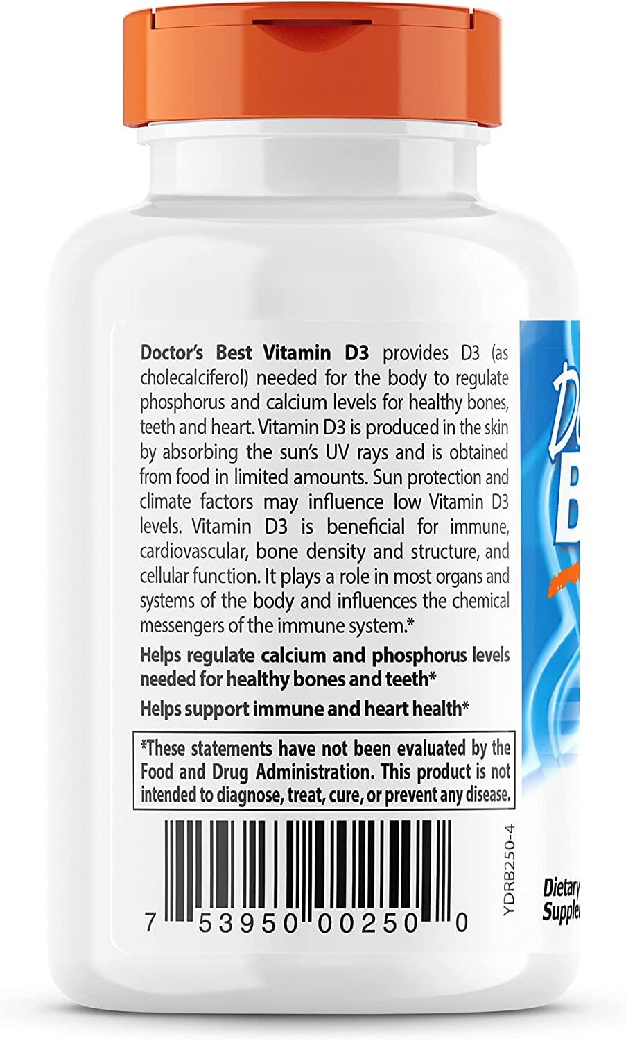 Doctor'S Best Vitamin D3 5,000 IU for Healthy Bones, Teeth, Heart and Immune Support, Non-Gmo, Gluten-Free, Soy Free, 360 Count (Pack of 1)
