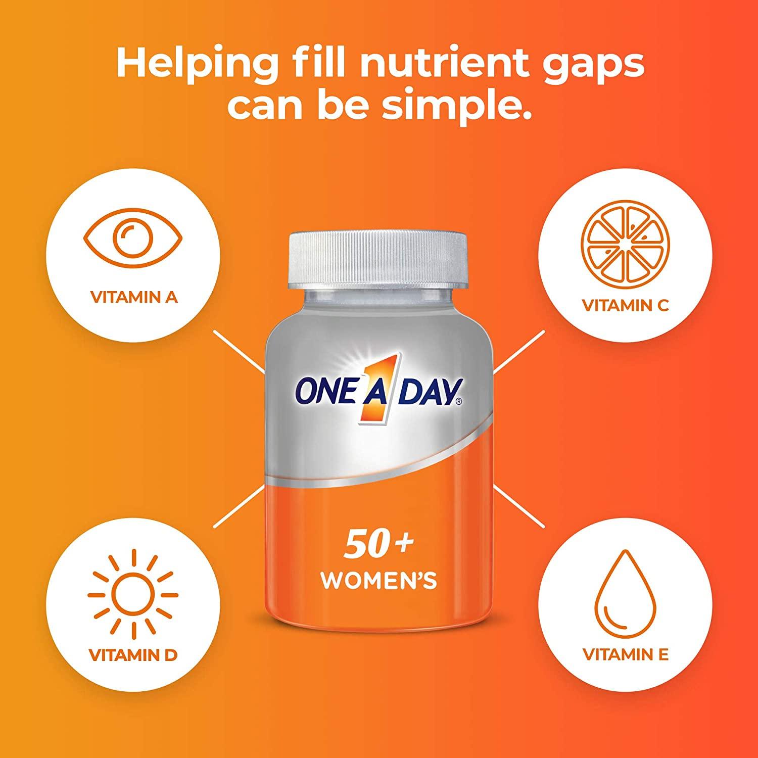 One a Day Women’S 50+ Multivitamins, Supplement with Vitamin A, Vitamin C, Vitamin D, Vitamin E and Zinc for Immune Health Support, Calcium & More, 175 Count