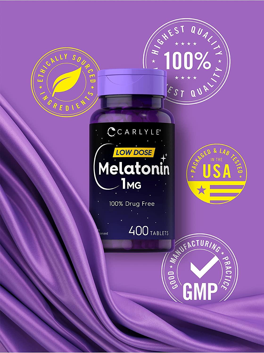 Carlyle Melatonin 1 Mg | 400 Low Dose Tablets | Drug Free Aid | Vegetarian, Non-Gmo, Gluten Free