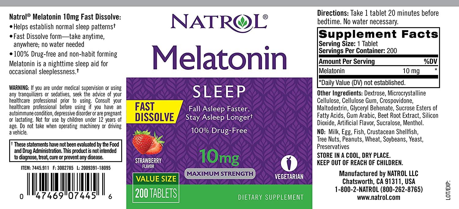 Natrol Melatonin Fast Dissolve Tablet, 10Mg, 200 Count